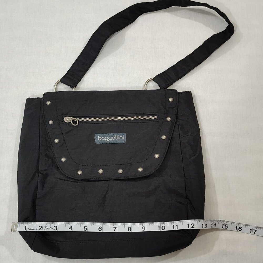 BAGGALLINI Studded Shoulder Tote Handbag Black Nylon Purse Light Weight Pockets - Picture 12 of 16